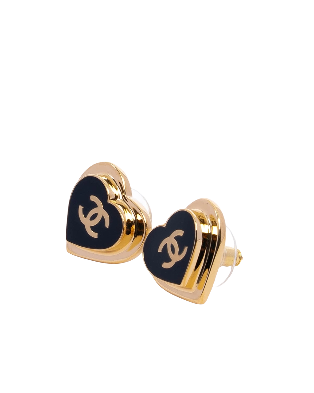 NEW CHANEL 25B HEART EARRINGS 2 CM BLACK GHW 00960