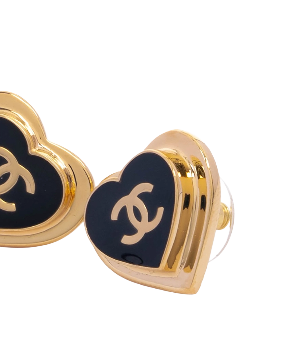 NEW CHANEL 25B HEART EARRINGS 2 CM BLACK GHW 00964