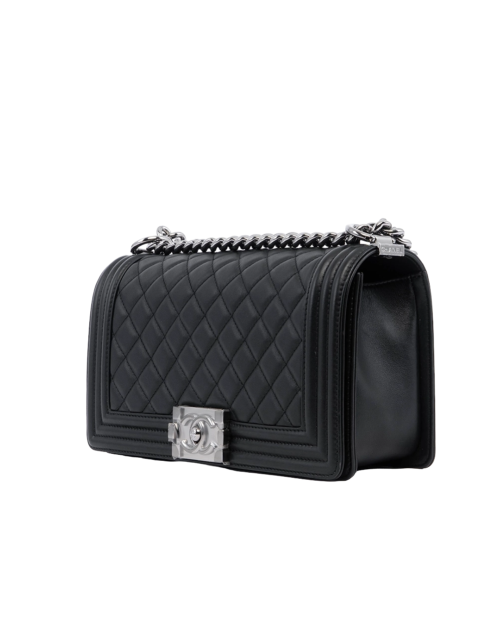 NEW CHANEL BOY 10 BLACK LAMB SHW G9L077LE 00571