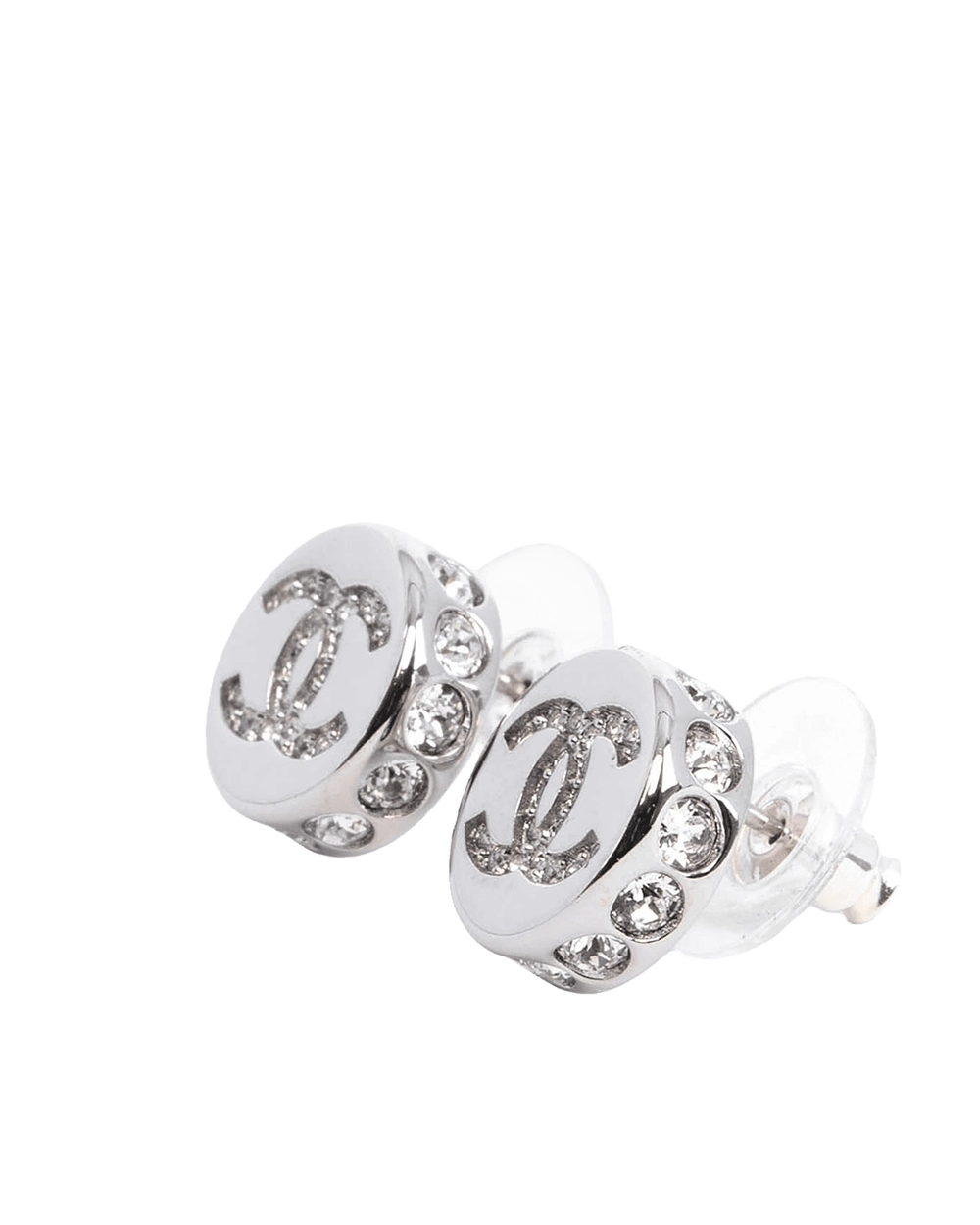 NEW CHANEL DOUBLE C STUD EARRINGS 1.2 CM CRYSTAL SHW 06095