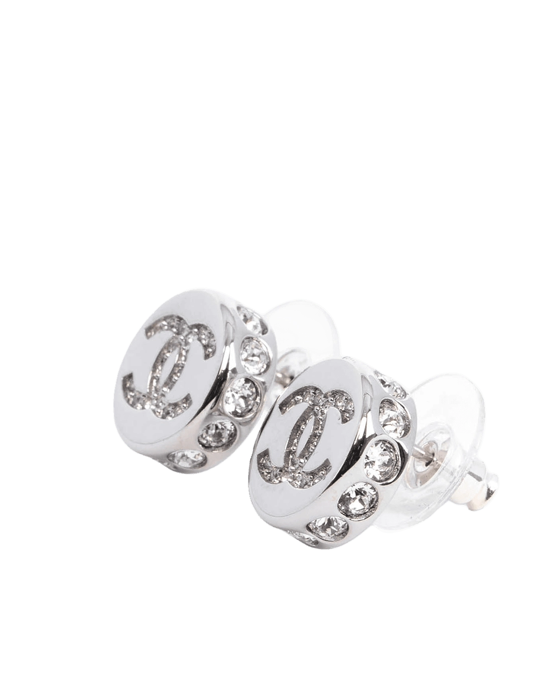 NEW CHANEL DOUBLE C STUD EARRINGS 1.2 CM CRYSTAL SHW 06095