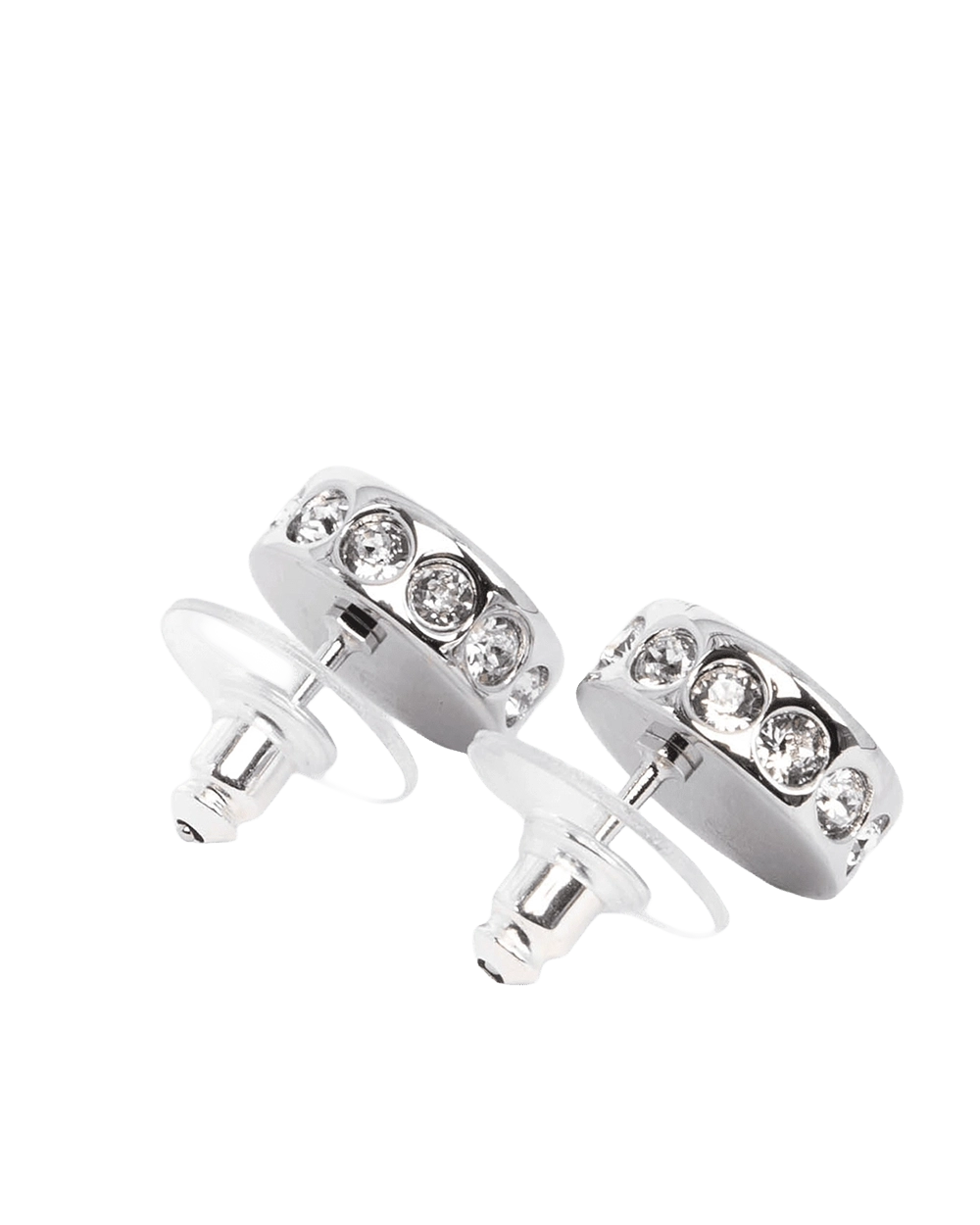 NEW CHANEL DOUBLE C STUD EARRINGS 1.2 CM CRYSTAL SHW 06096