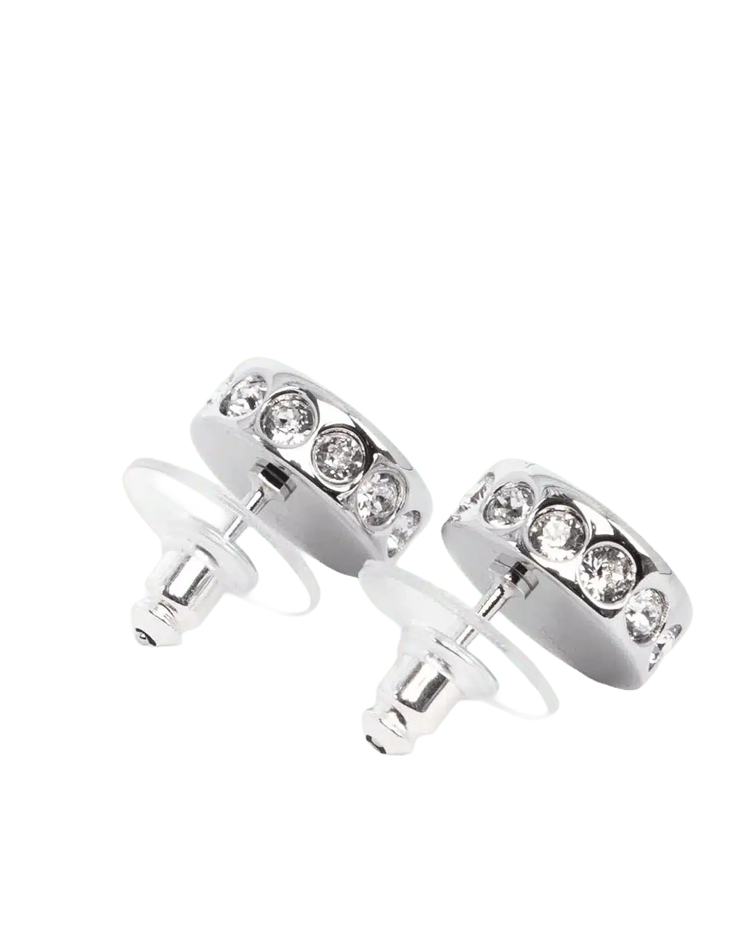 NEW CHANEL DOUBLE C STUD EARRINGS 1.2 CM CRYSTAL SHW 06096