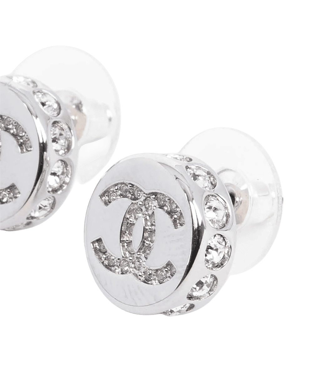 NEW CHANEL DOUBLE C STUD EARRINGS 1.2 CM CRYSTAL SHW 06098
