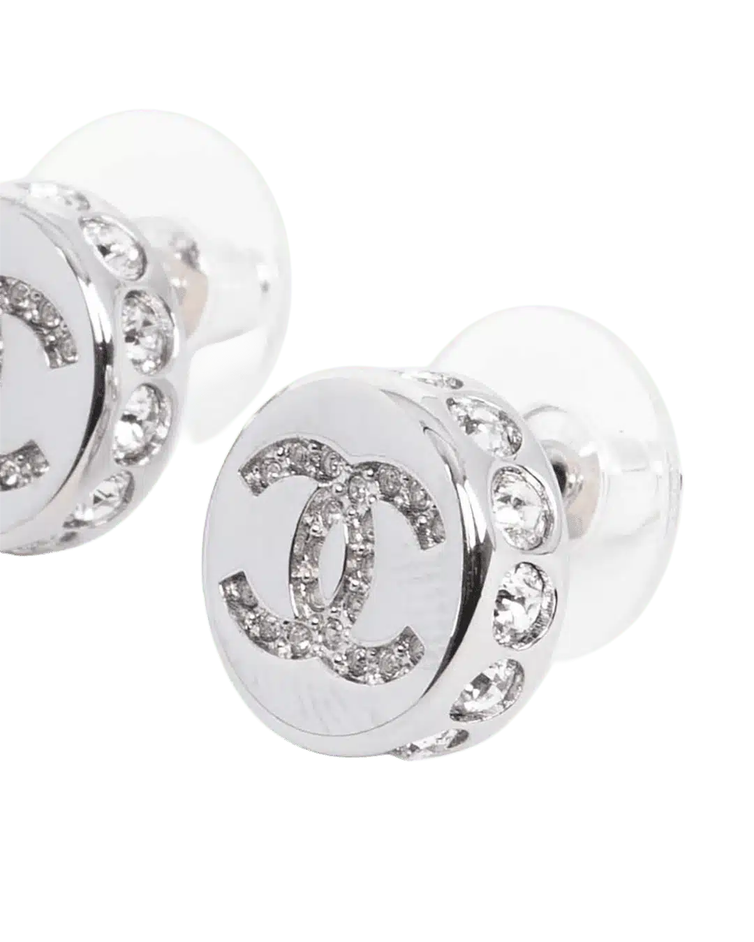 NEW CHANEL DOUBLE C STUD EARRINGS 1.2 CM CRYSTAL SHW 06098