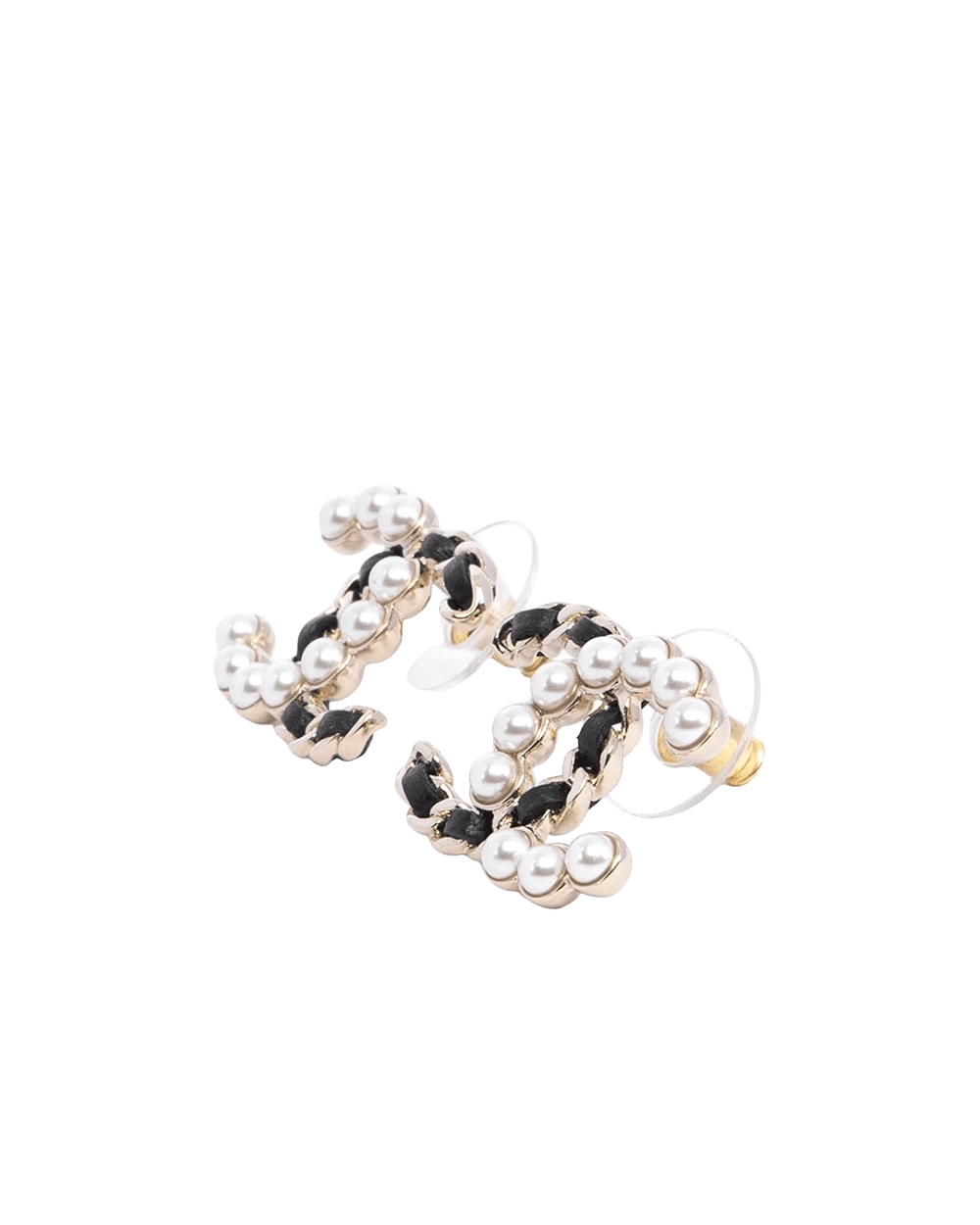 NEW CHANEL EARRING CC LOGO 2 CM BLACK PEARL GHW 06063