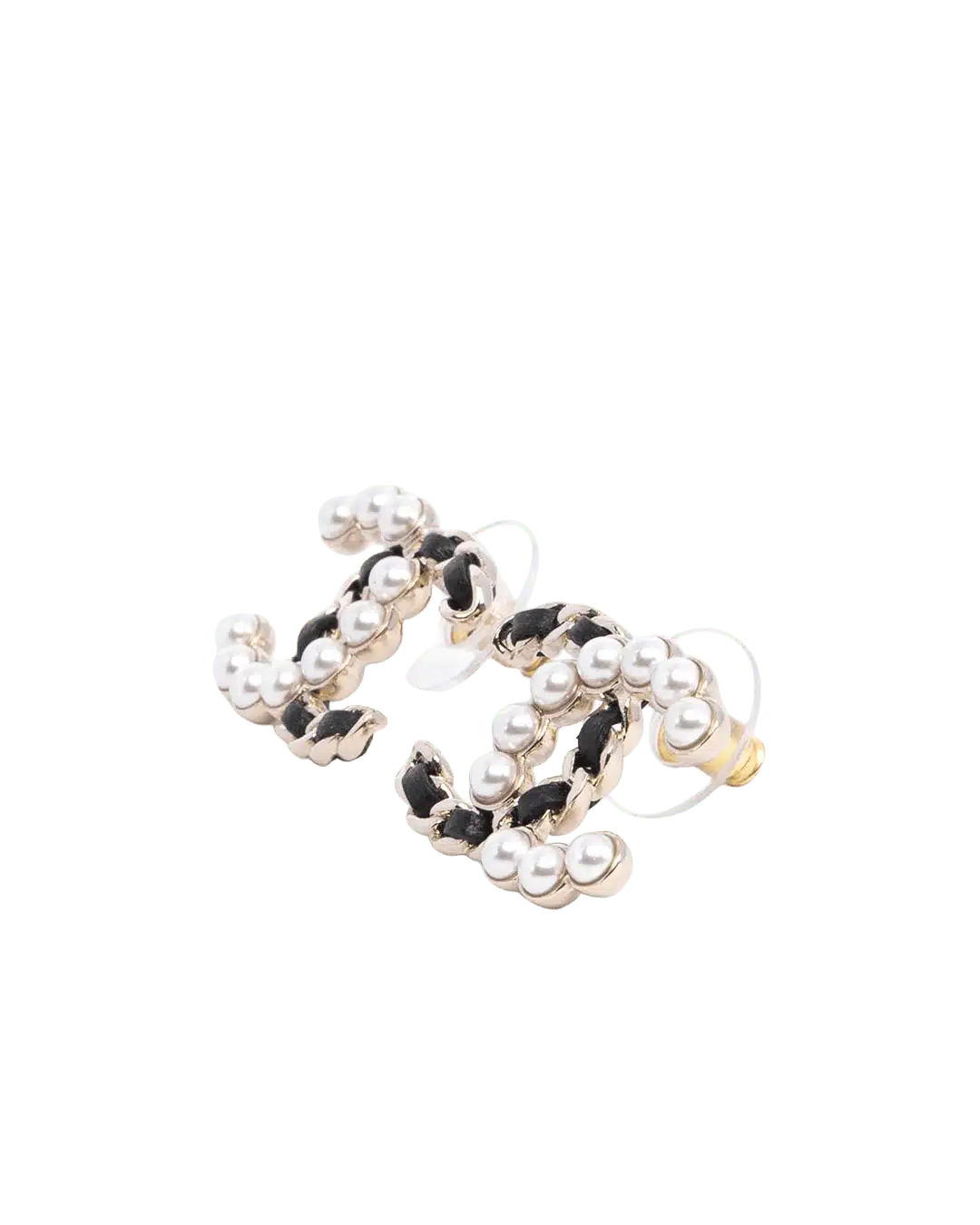 NEW CHANEL EARRING CC LOGO 2 CM BLACK PEARL GHW 06063