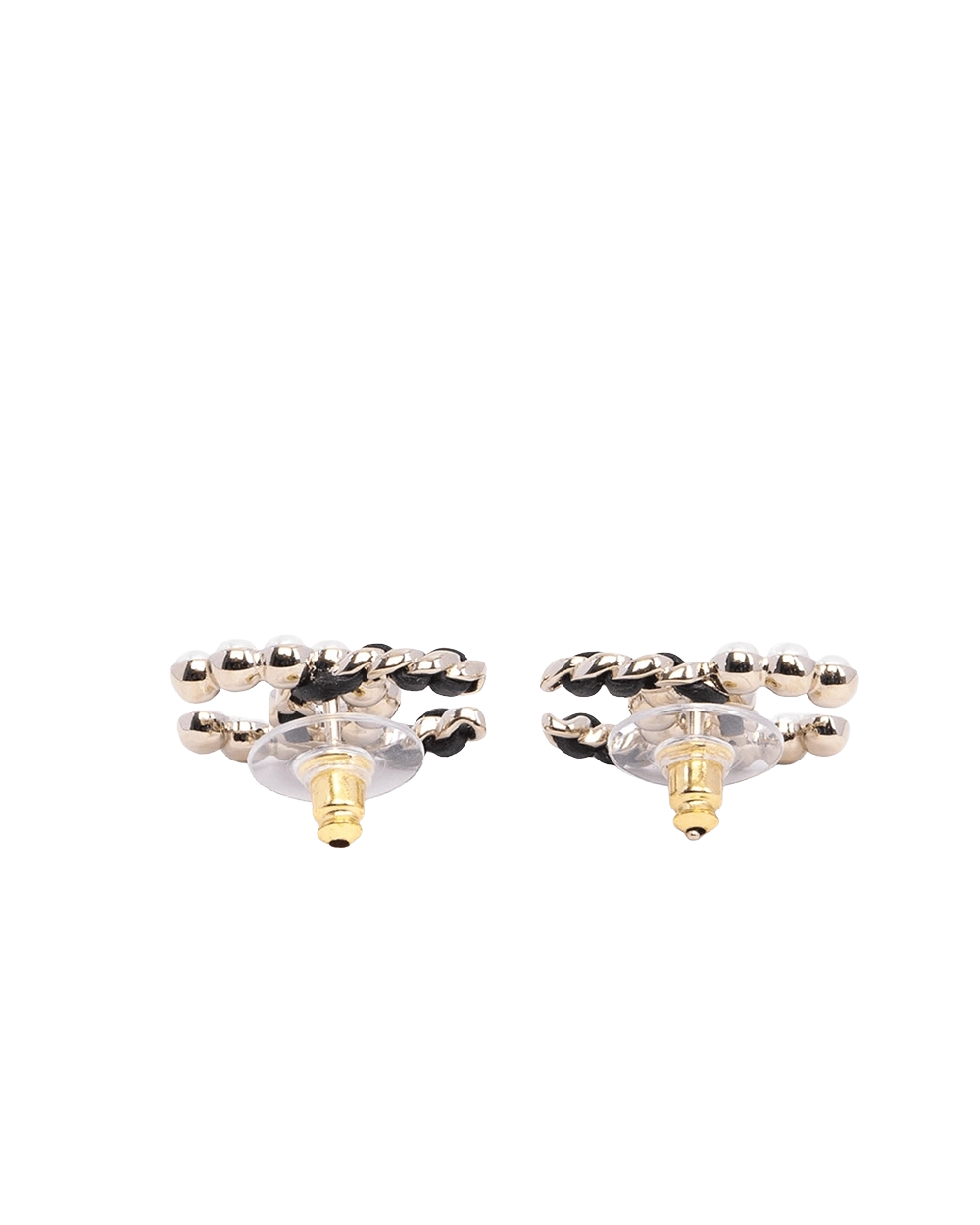 NEW CHANEL EARRING CC LOGO 2 CM BLACK PEARL GHW 06066