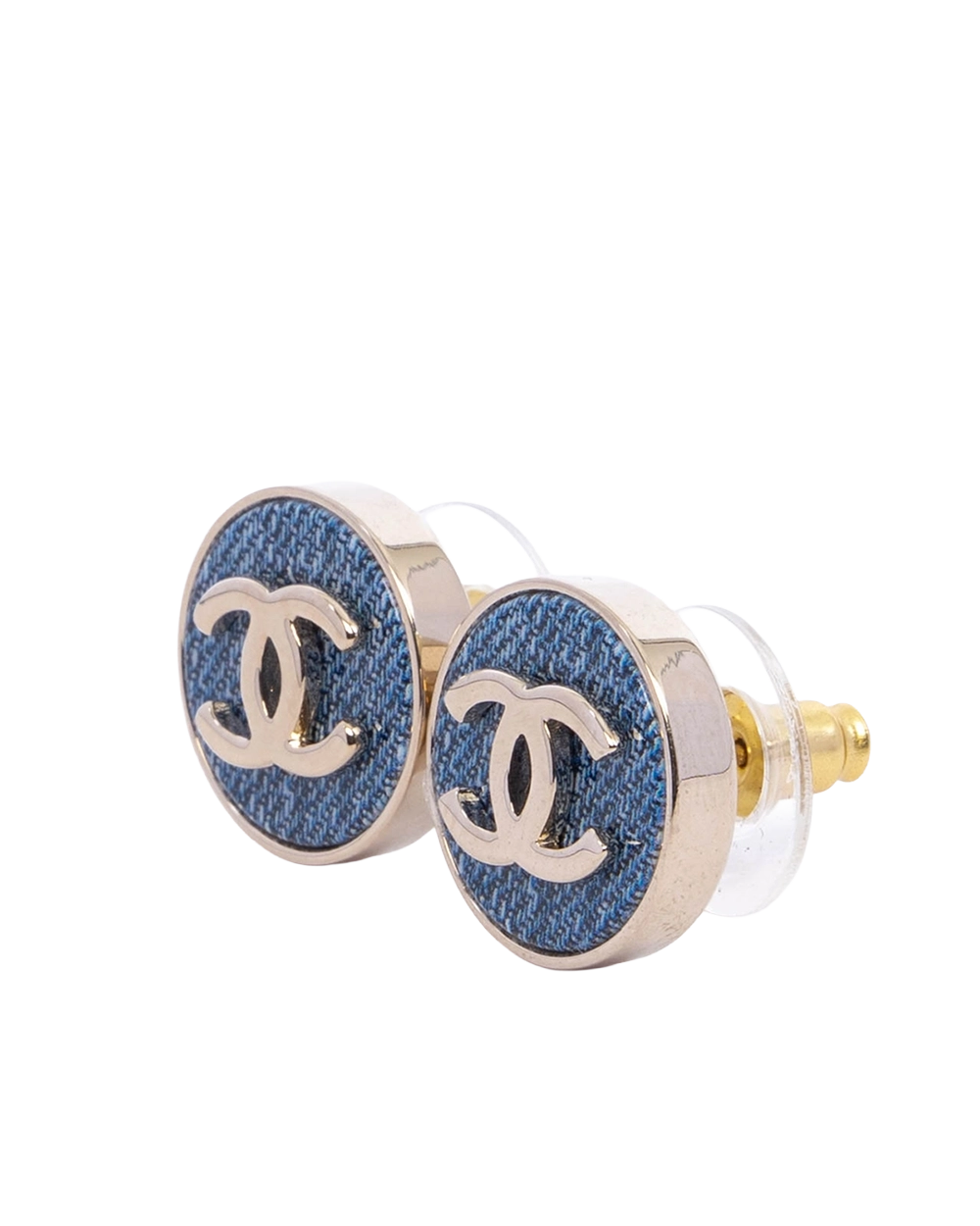 NEW CHANEL EARRING COCO MARK 1.5 CM NAVY DENIM GHW 00972