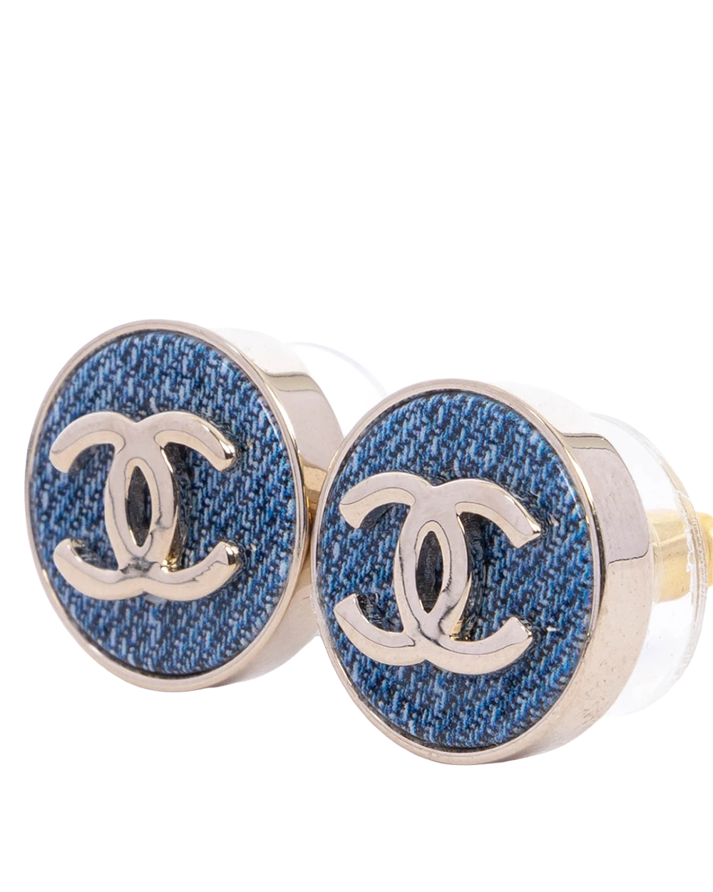 NEW CHANEL EARRING COCO MARK 1.5 CM NAVY DENIM GHW 00973