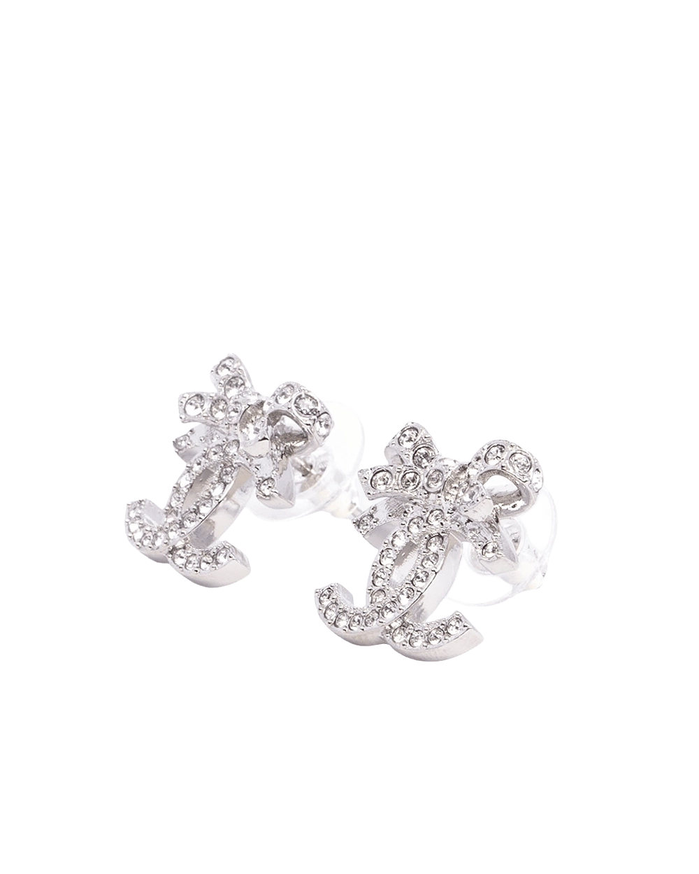 NEW CHANEL EARRINGS BOW CC LOGO 1.8CM CRYSTAL SHW 06078