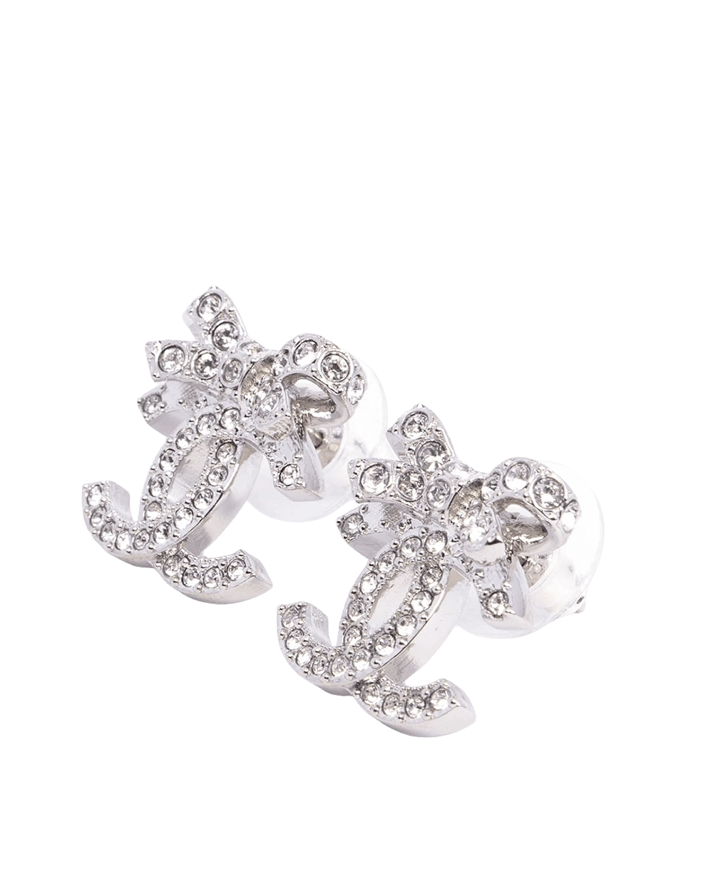 NEW CHANEL EARRINGS BOW CC LOGO 1.8CM CRYSTAL SHW 06082