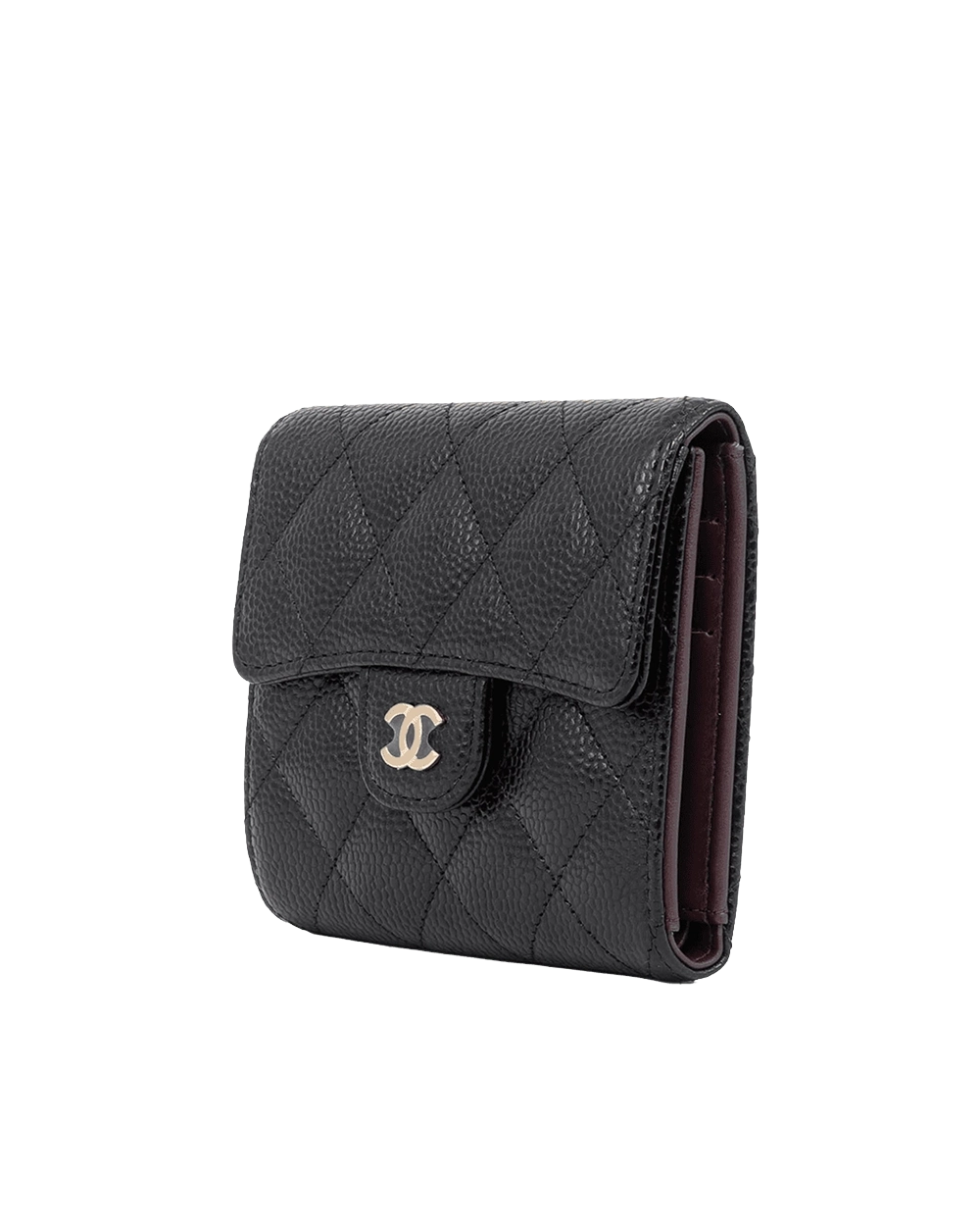 NEW CHANEL TRI FOLD WALLET SHORT BLACK CAVIAR GHW UKCTT5L7 08970