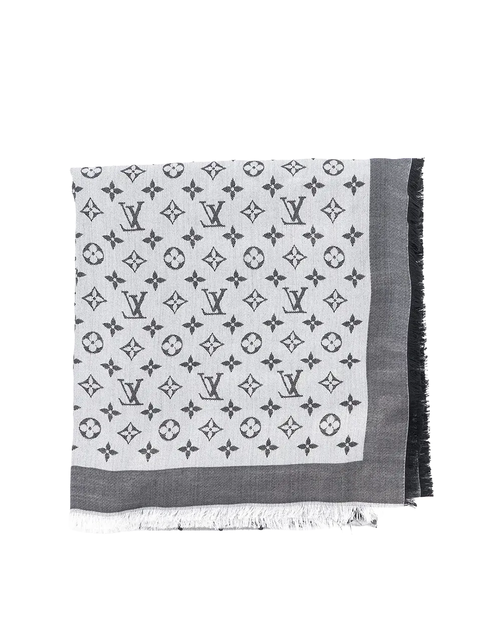 NEW LV SCARF GRAY WHITE MONOGRAM 02126