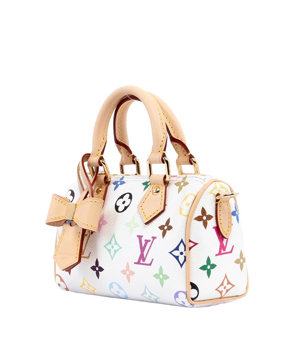 NEW LV SPEEDY BAND NANO MULTICOLOR WHITE MONOGRAM CANVAS GHW MICROCHIP 00838