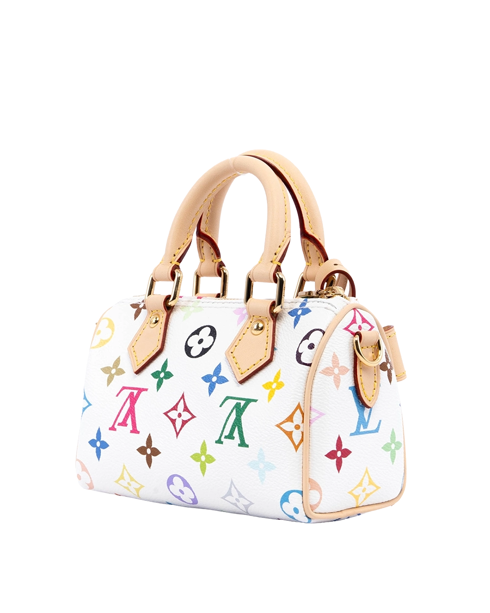 NEW LV SPEEDY BAND NANO MULTICOLOR WHITE MONOGRAM CANVAS GHW MICROCHIP 00839