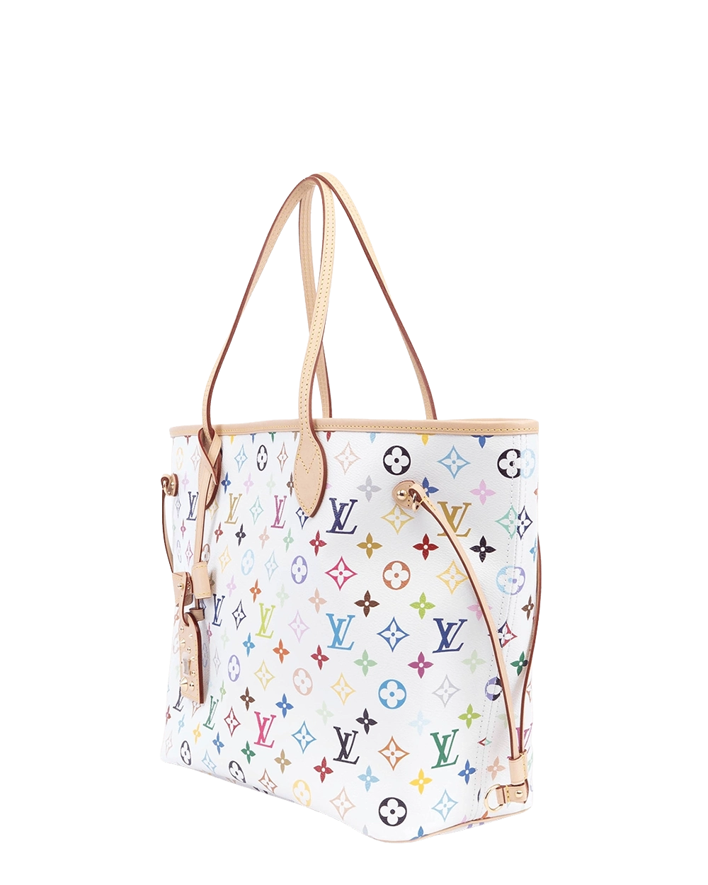 NEW LV X TM NEVERFULL MM WHITE MULTI COLOR MONOGRAM CANVAS GHW MICROCHIP 08866