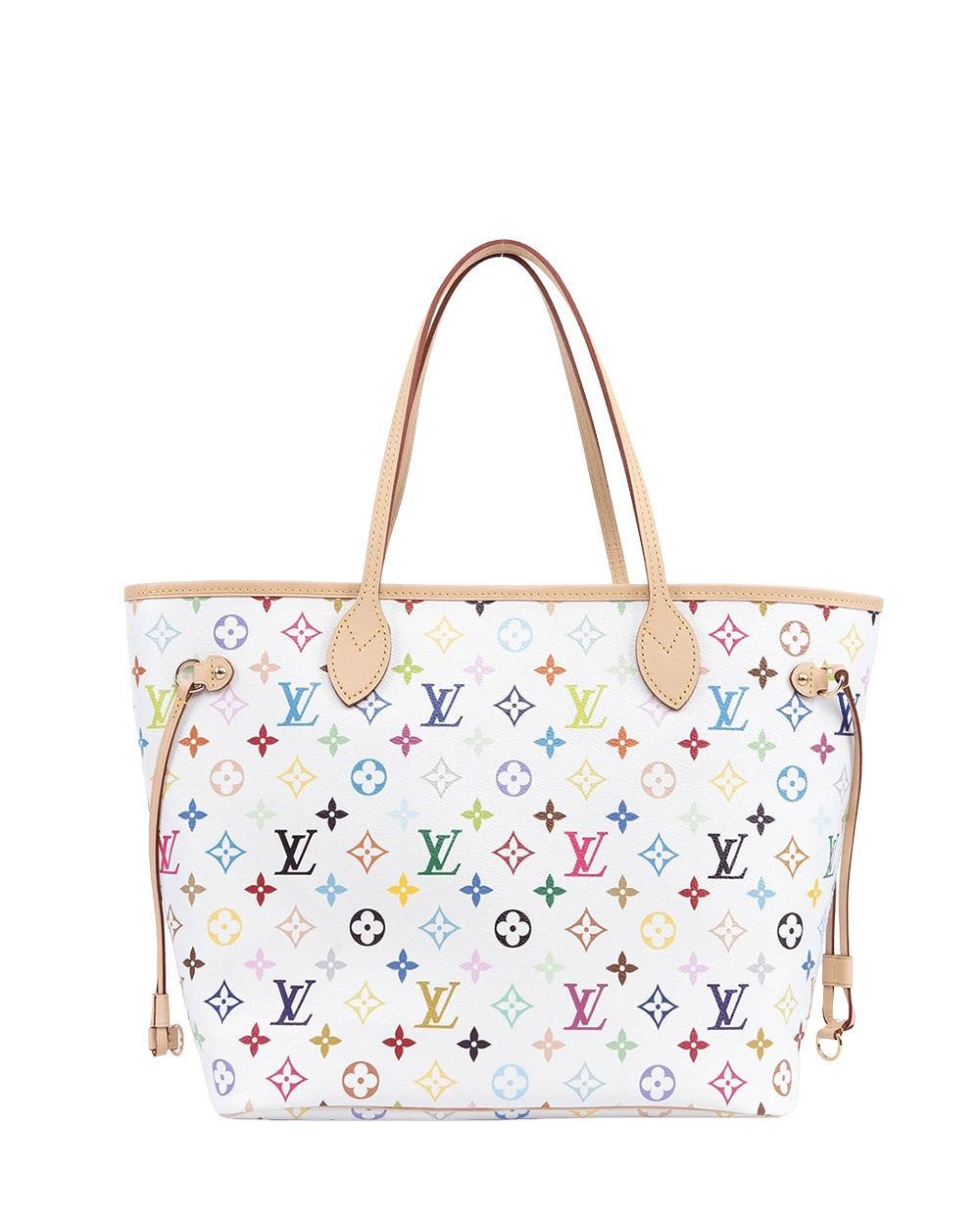 NEW LV X TM NEVERFULL MM WHITE MULTI COLOR MONOGRAM CANVAS GHW MICROCHIP 08868