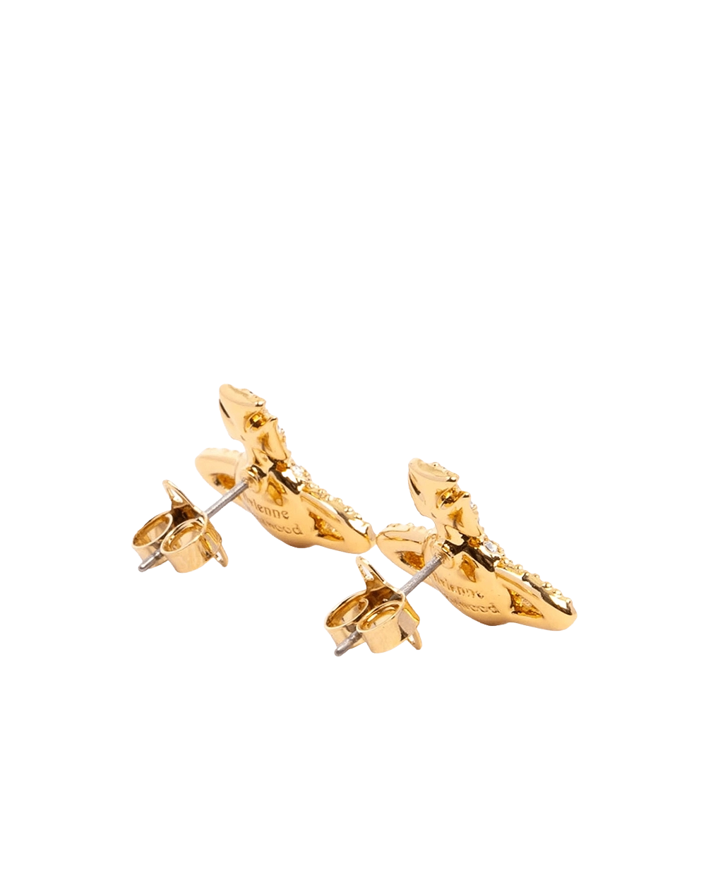 NEW VIVIENNE WESTWOOD GRACR BAS RELIEF STUD EARRINGS 2 CM CRYSTAL GHW 09277