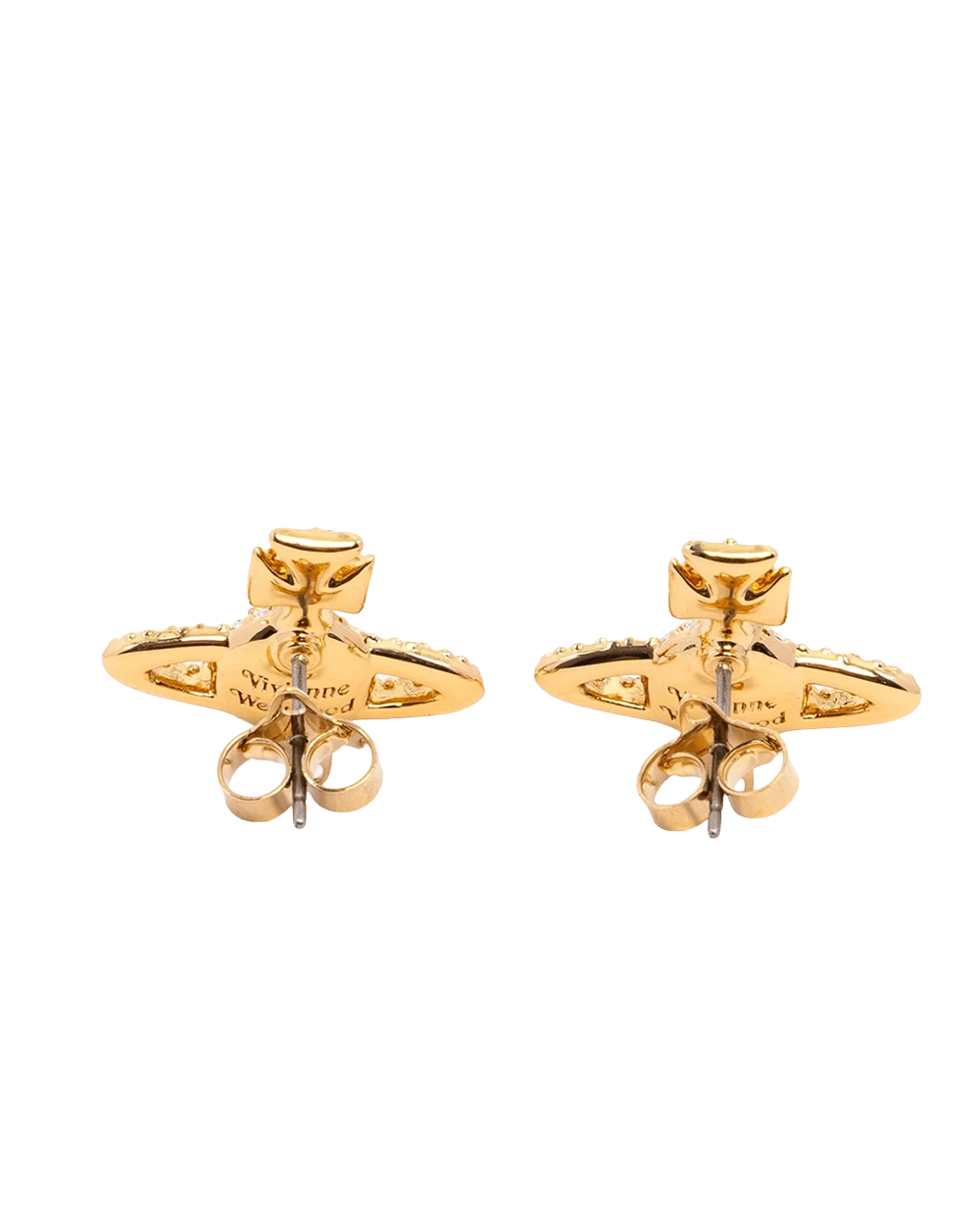 NEW VIVIENNE WESTWOOD GRACR BAS RELIEF STUD EARRINGS 2 CM CRYSTAL GHW 09278