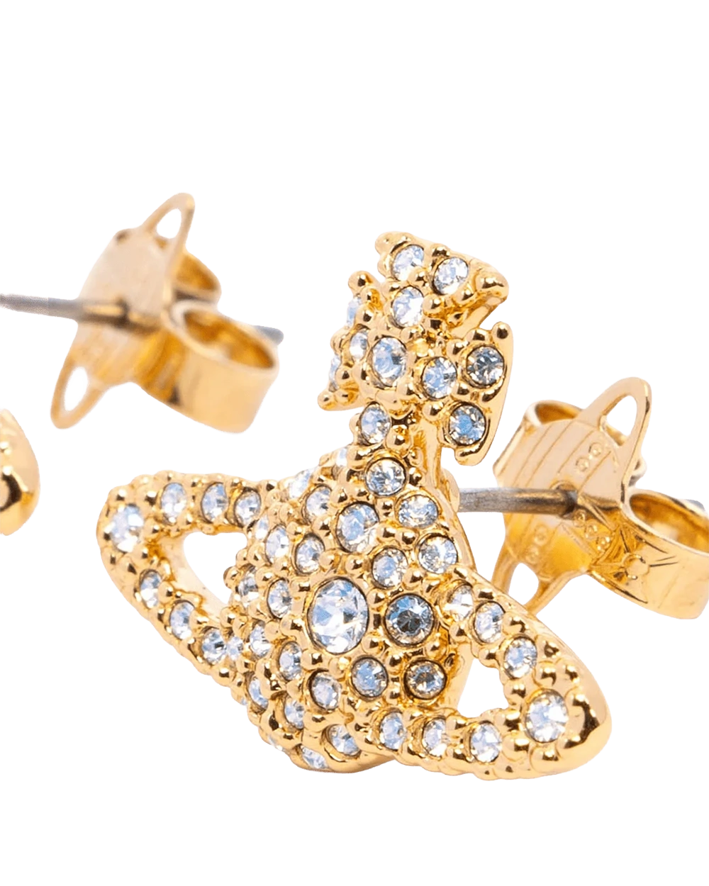 NEW VIVIENNE WESTWOOD GRACR BAS RELIEF STUD EARRINGS 2 CM CRYSTAL GHW 09279