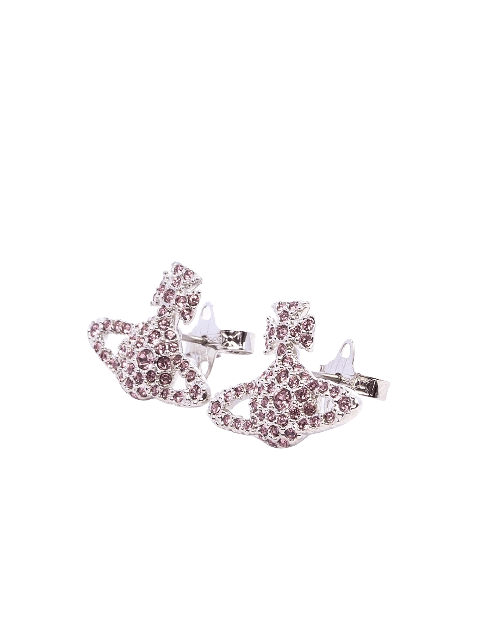 NEW VIVIENNE WESTWOOD GRACR BAS RELIEF STUD EARRINGS 2 CM PINK CRYSTAL SHW 09288
