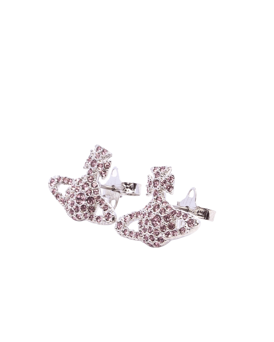 NEW VIVIENNE WESTWOOD GRACR BAS RELIEF STUD EARRINGS 2 CM PINK CRYSTAL SHW 09288