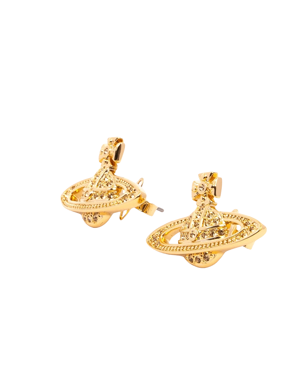 NEW VIVIENNE WESTWOOD GRACR BAS RELIEF STUD EARRINGS 2.5 CM CRYSTAL GHW 09324