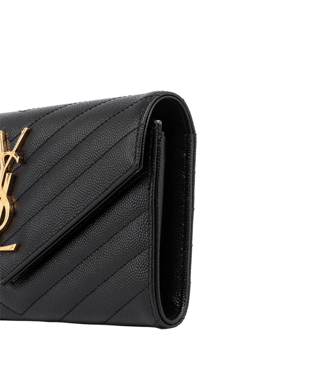 NEW YSL CASSANDRE MATELASSÉ LARGE FLAP WALLET SHORT BLACK CALF GHW GNC 372264 0525 05185