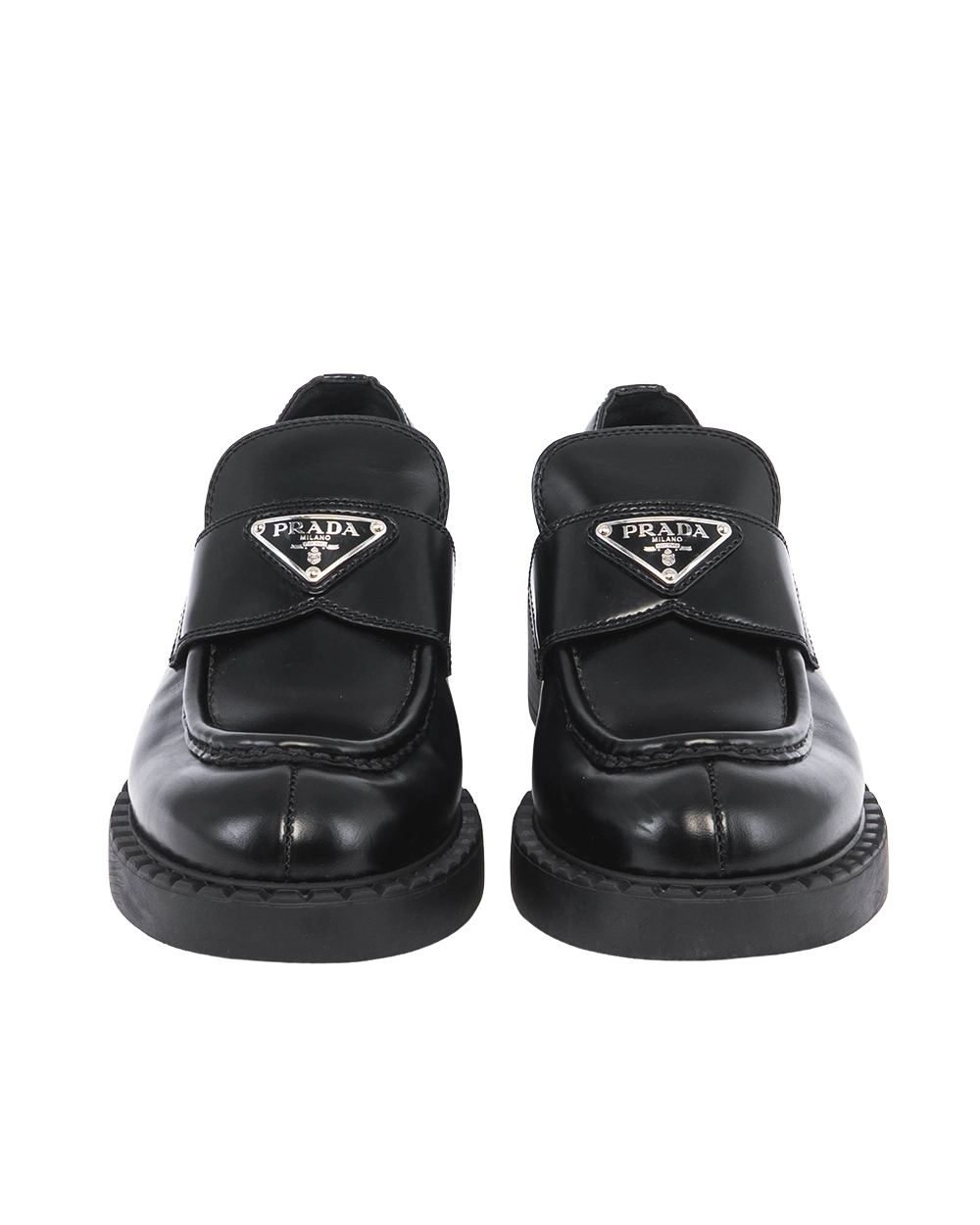 PRADA BRUSHED LEATHER LOAFERS 38 BLACK SHW 05619