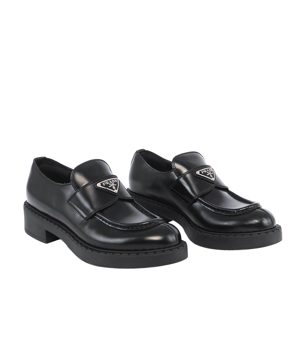 PRADA BRUSHED LEATHER LOAFERS 38 BLACK SHW 05621