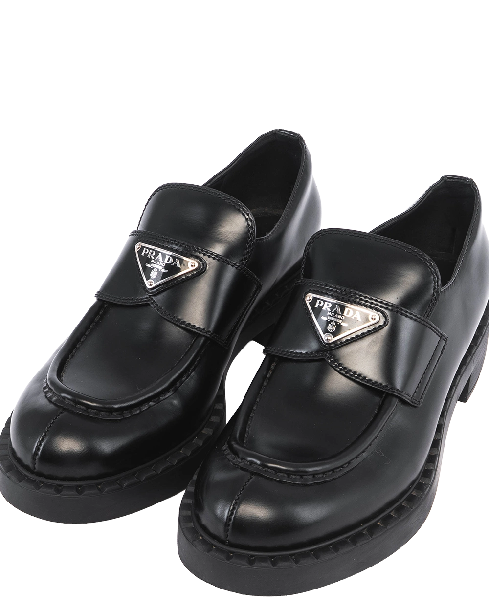 PRADA BRUSHED LEATHER LOAFERS 38 BLACK SHW 05623