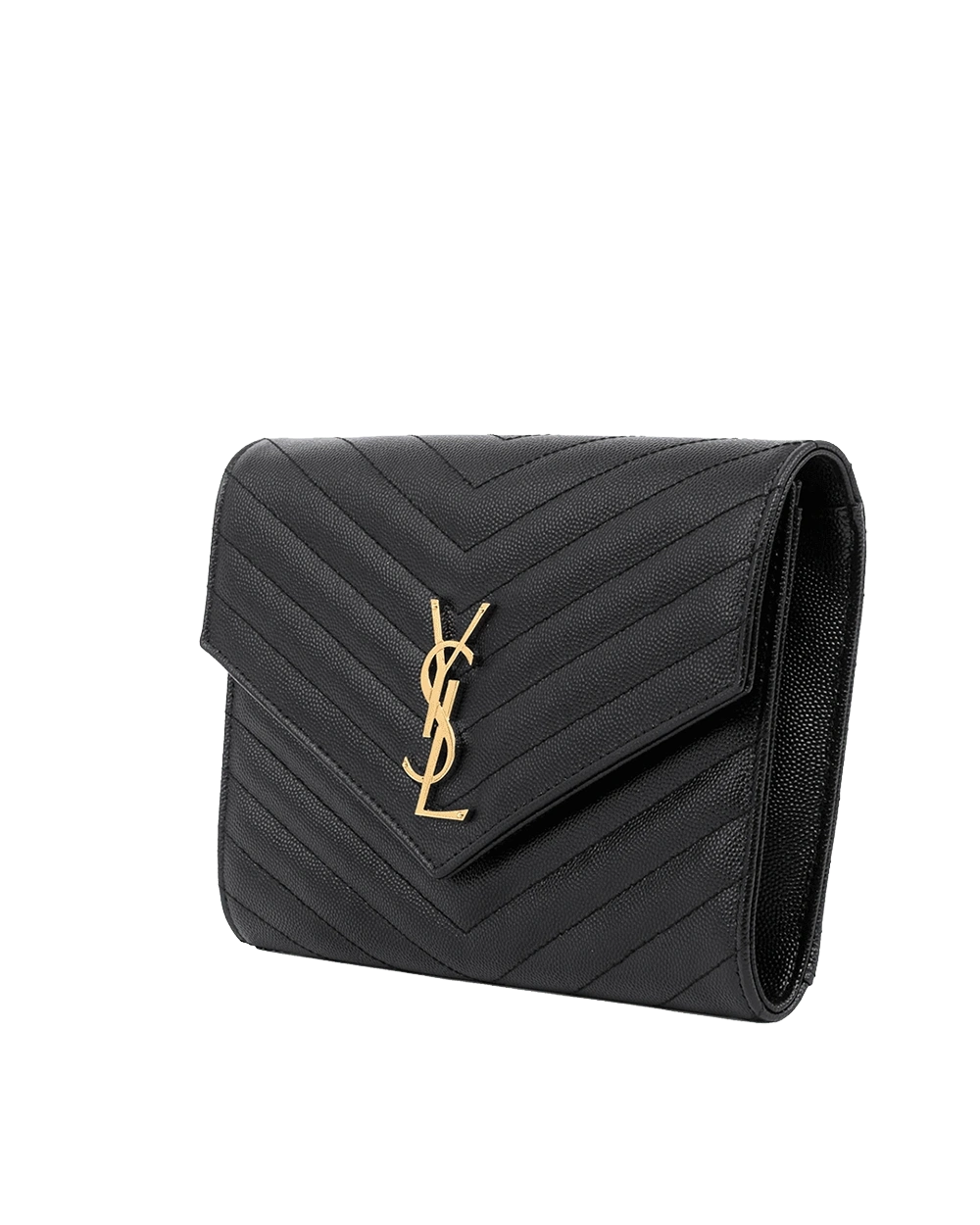 YSL CASSANDRE FLAP POUCH BLACK CHEVRON GHW PIB 617662 0322 09710