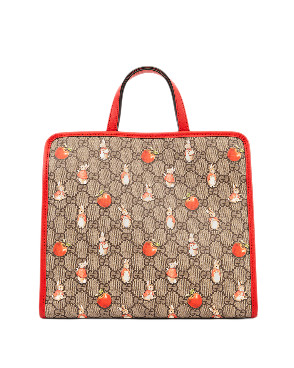 1 GUCCI PETER RABBIT KID TOTE BROWN RED GG MONOGRAM CANVAS SHW 605614 520981 1179