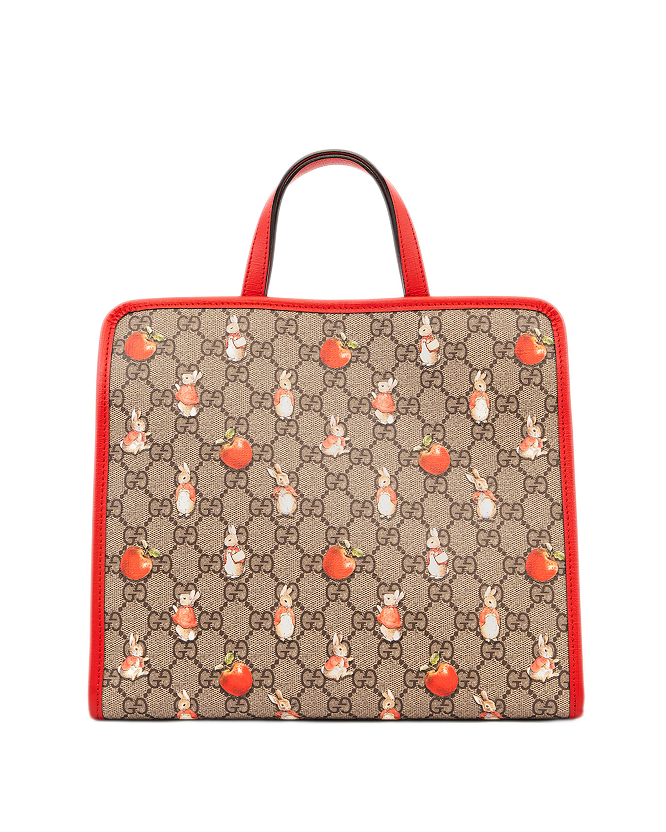 1 GUCCI PETER RABBIT KID TOTE BROWN RED GG MONOGRAM CANVAS SHW 605614 520981 1179
