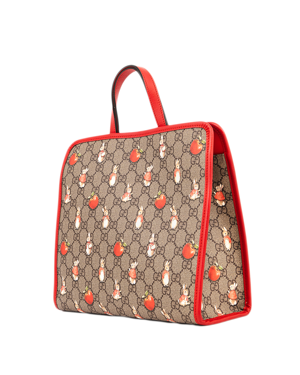 1 GUCCI PETER RABBIT KID TOTE BROWN RED GG MONOGRAM CANVAS SHW 605614 520981 1180