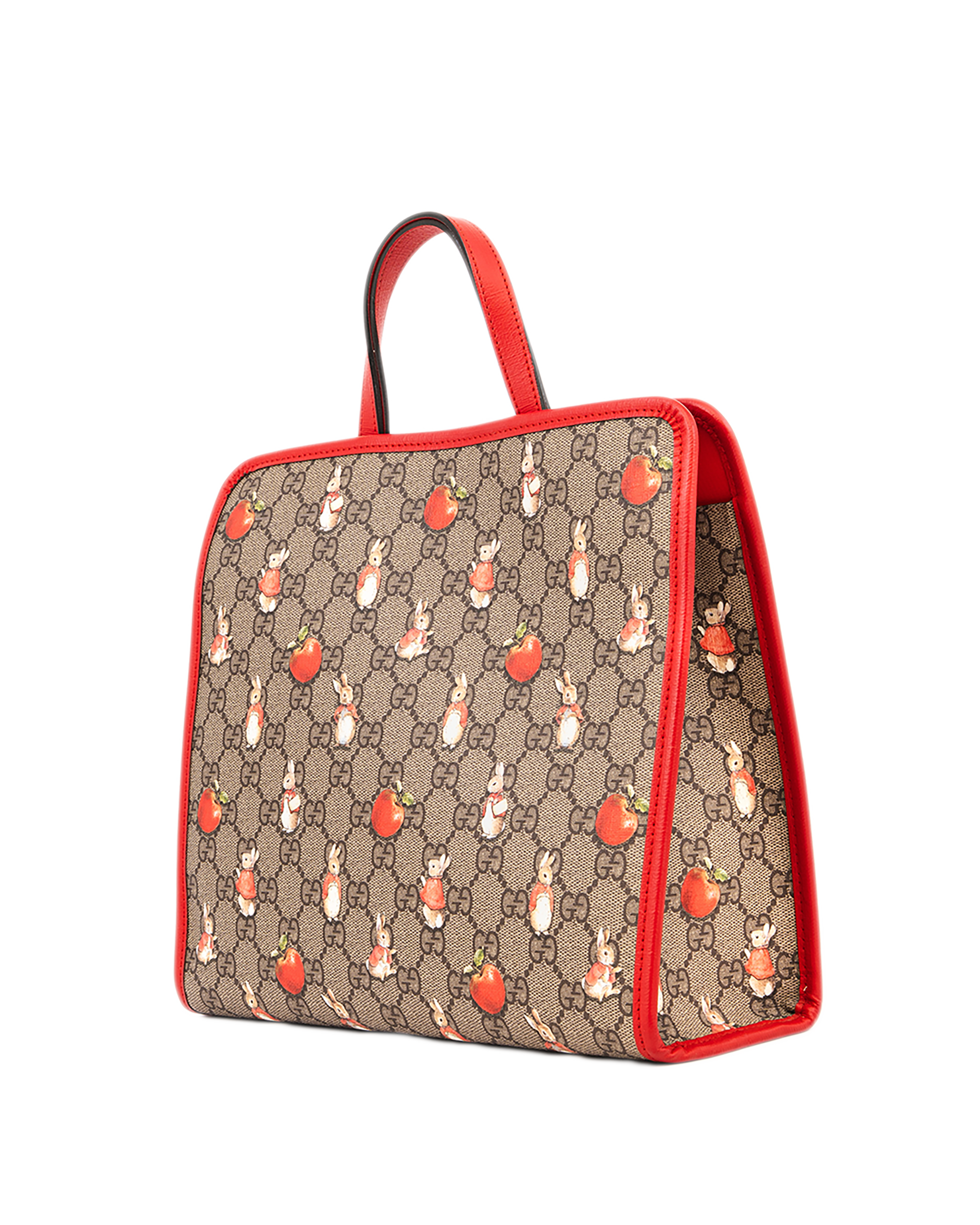 1 GUCCI PETER RABBIT KID TOTE BROWN RED GG MONOGRAM CANVAS SHW 605614 520981 1180