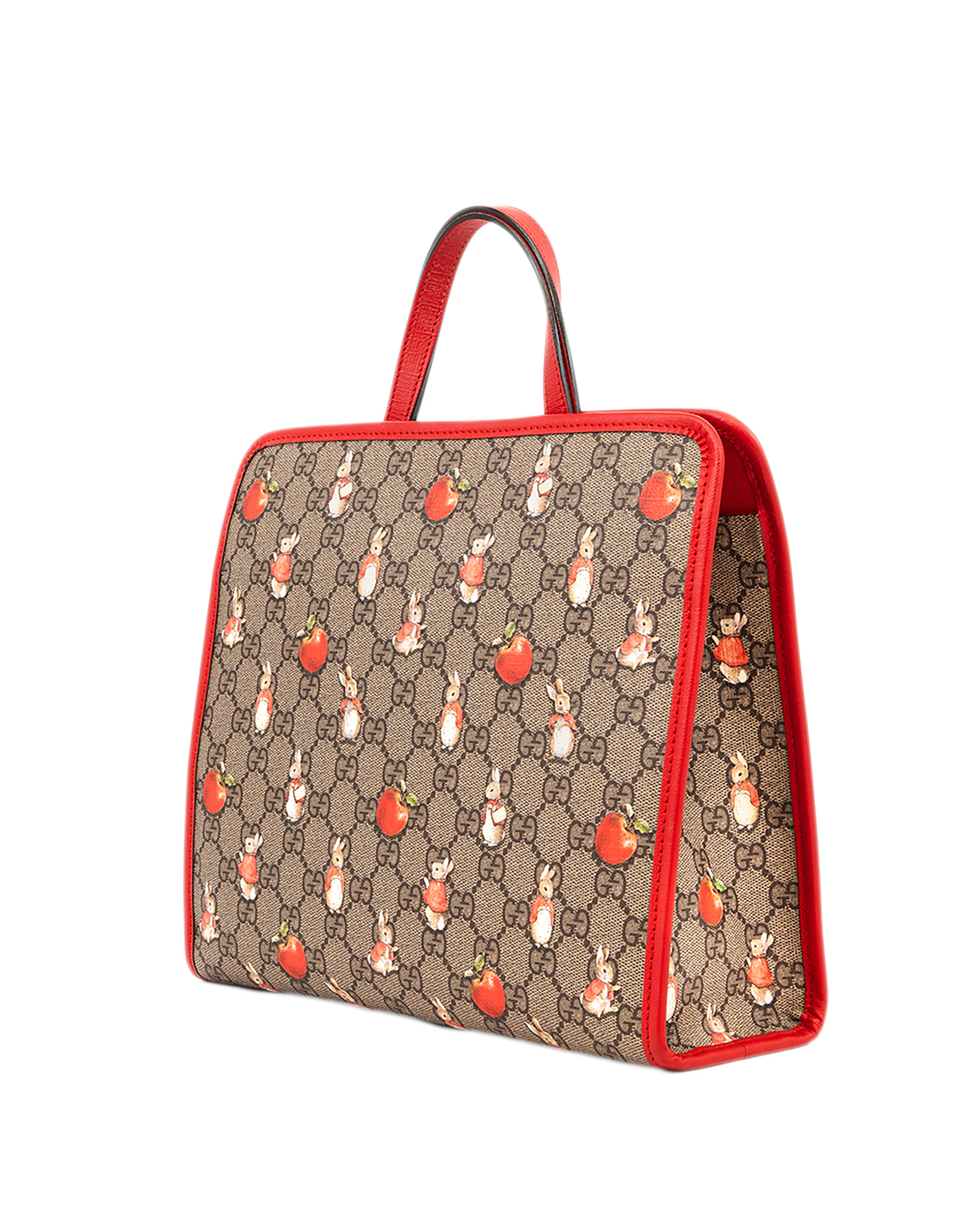 1 GUCCI PETER RABBIT KID TOTE BROWN RED GG MONOGRAM CANVAS SHW 605614 520981 1181