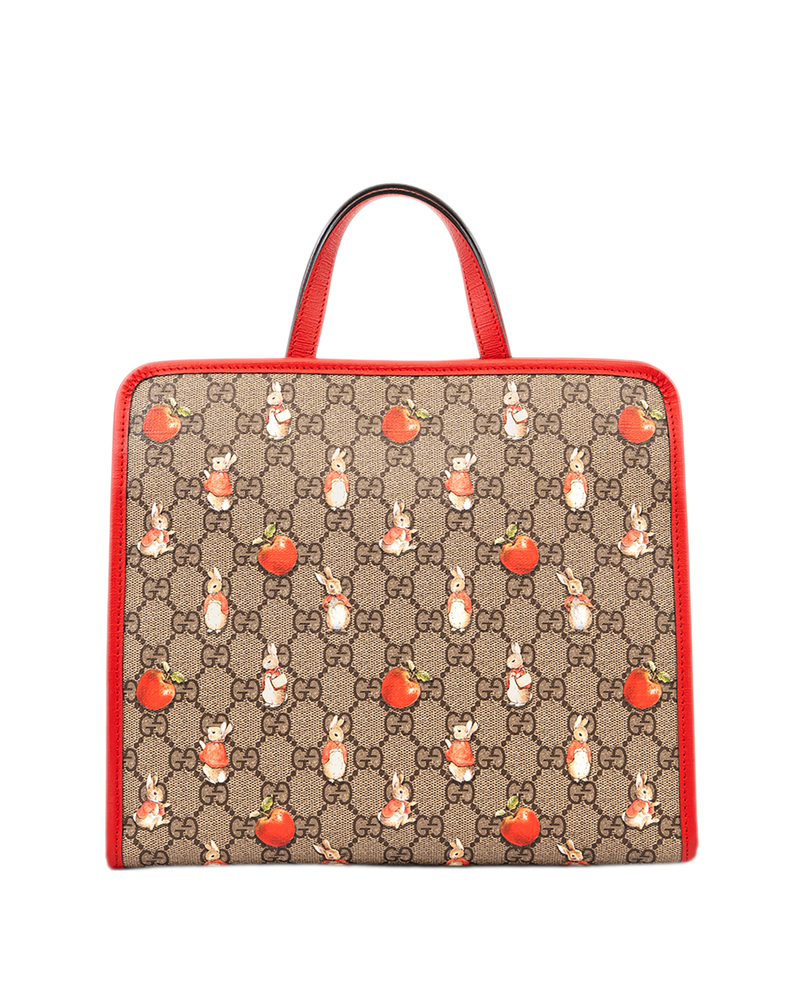 1 GUCCI PETER RABBIT KID TOTE BROWN RED GG MONOGRAM CANVAS SHW 605614 520981 1184