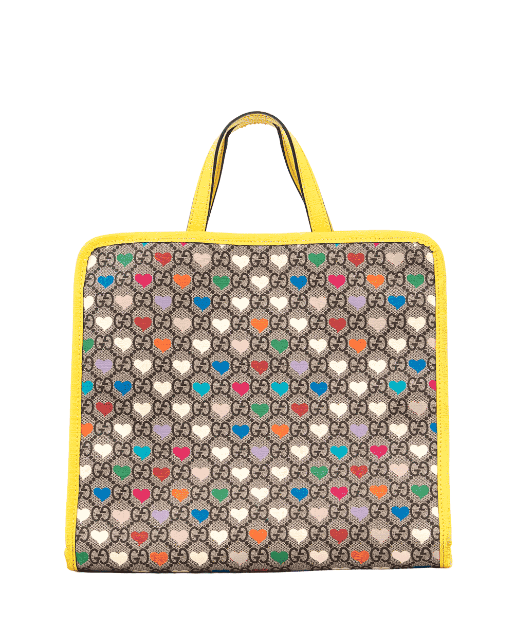 21 GUCCI HEARTS KID TOTE BROWN YELLOW GG MONOGRAM CANVAS SHW 605614 527066 0646