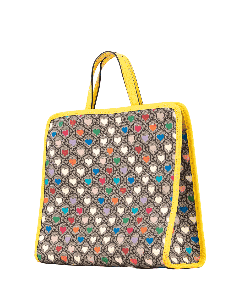 21 GUCCI HEARTS KID TOTE BROWN YELLOW GG MONOGRAM CANVAS SHW 605614 527066 0647