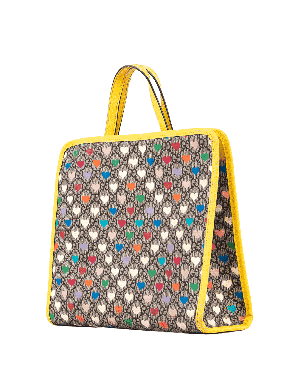 21 GUCCI HEARTS KID TOTE BROWN YELLOW GG MONOGRAM CANVAS SHW 605614 527066 0648