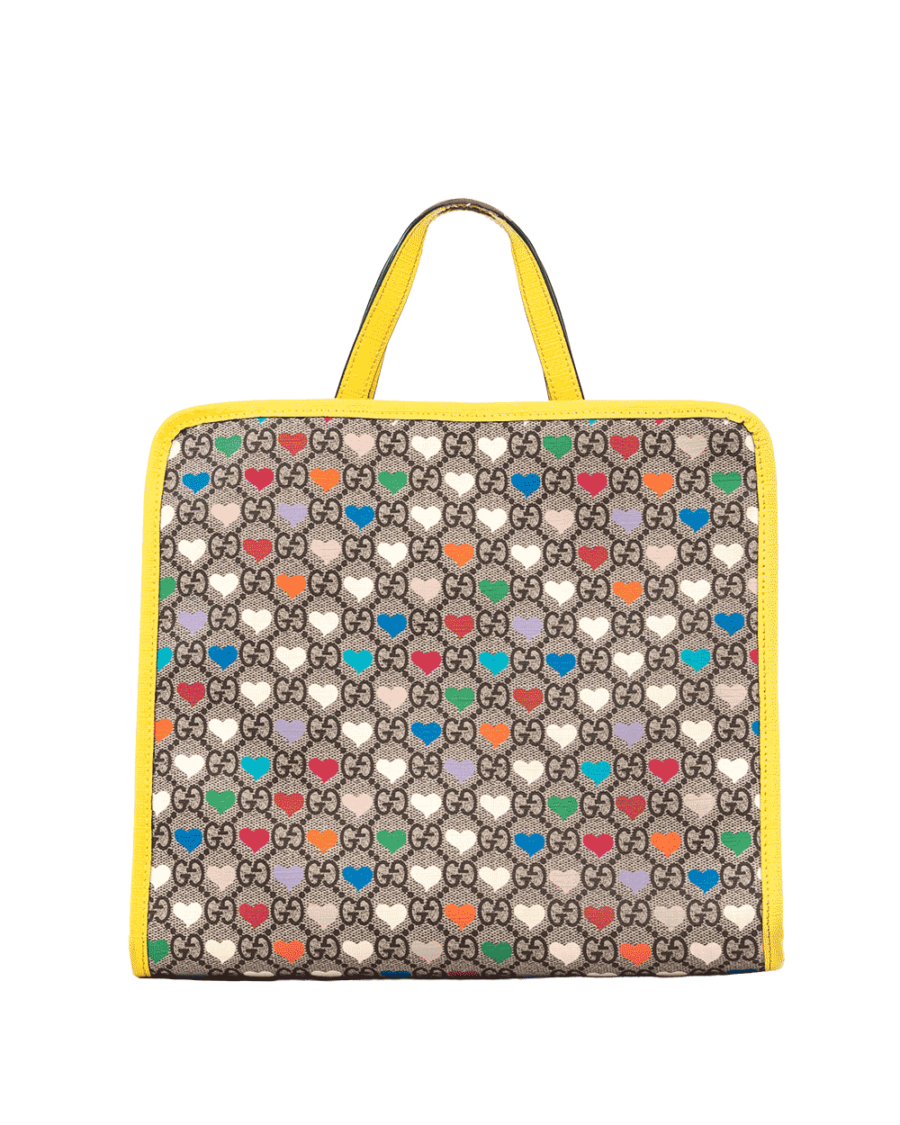 21 GUCCI HEARTS KID TOTE BROWN YELLOW GG MONOGRAM CANVAS SHW 605614 527066 0649
