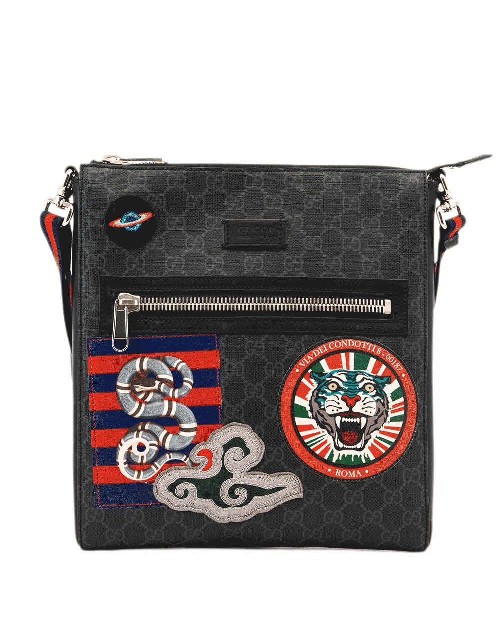 34 GUCCI NIGHT COURIER MESSENGER SMALL BLACK GG SUPREME MONOGRAM CANVAS SHW 474137 467891 1043