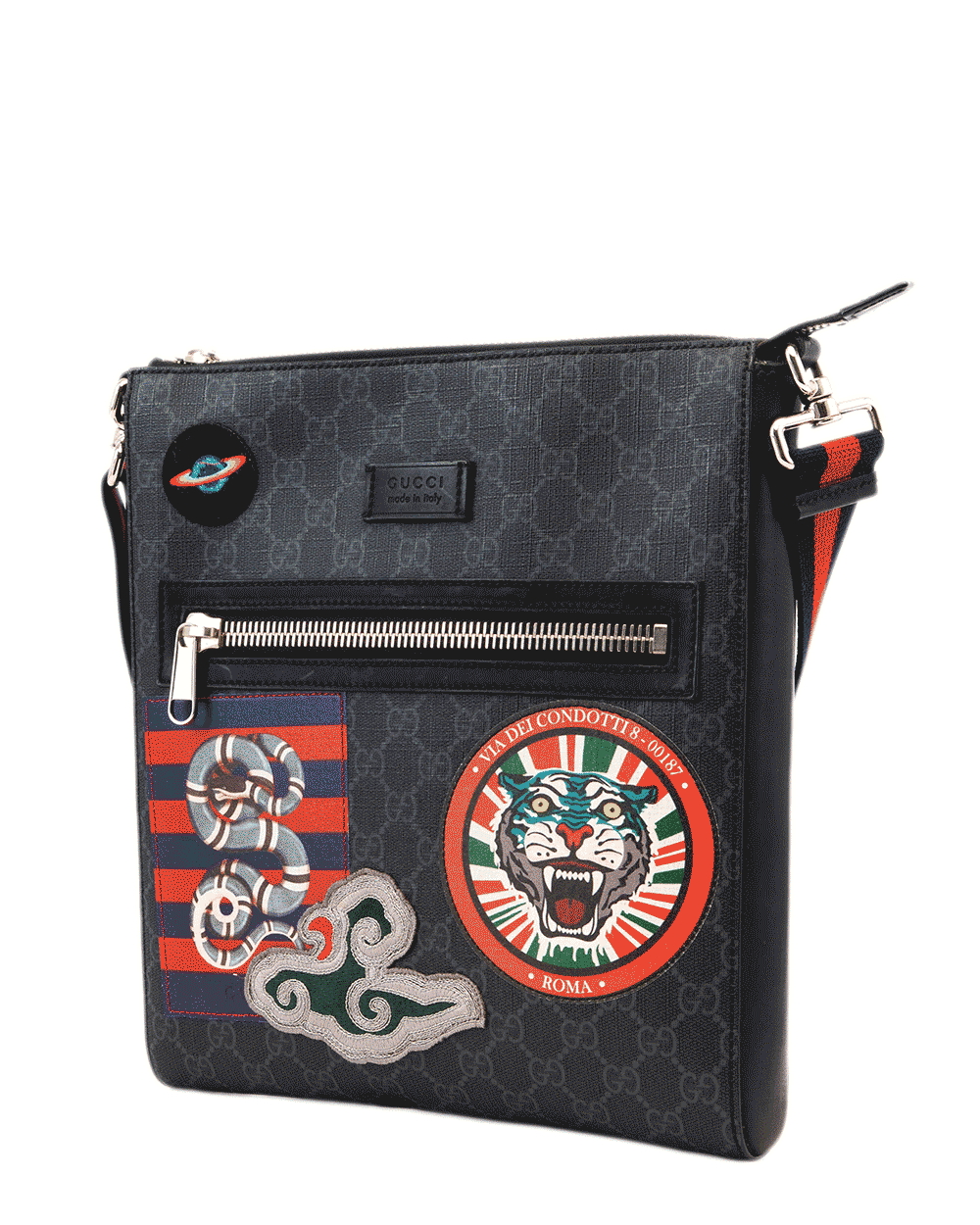 34 GUCCI NIGHT COURIER MESSENGER SMALL BLACK GG SUPREME MONOGRAM CANVAS SHW 474137 467891 1044