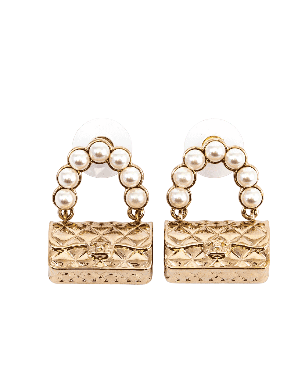 35 CHANEL CC FLAP BAG EARRINGS PEARL GHW 0282