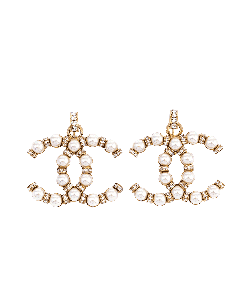 36 CHANEL CC EARRINGS 4 CM CRYSTAL PEARL GHW 0281