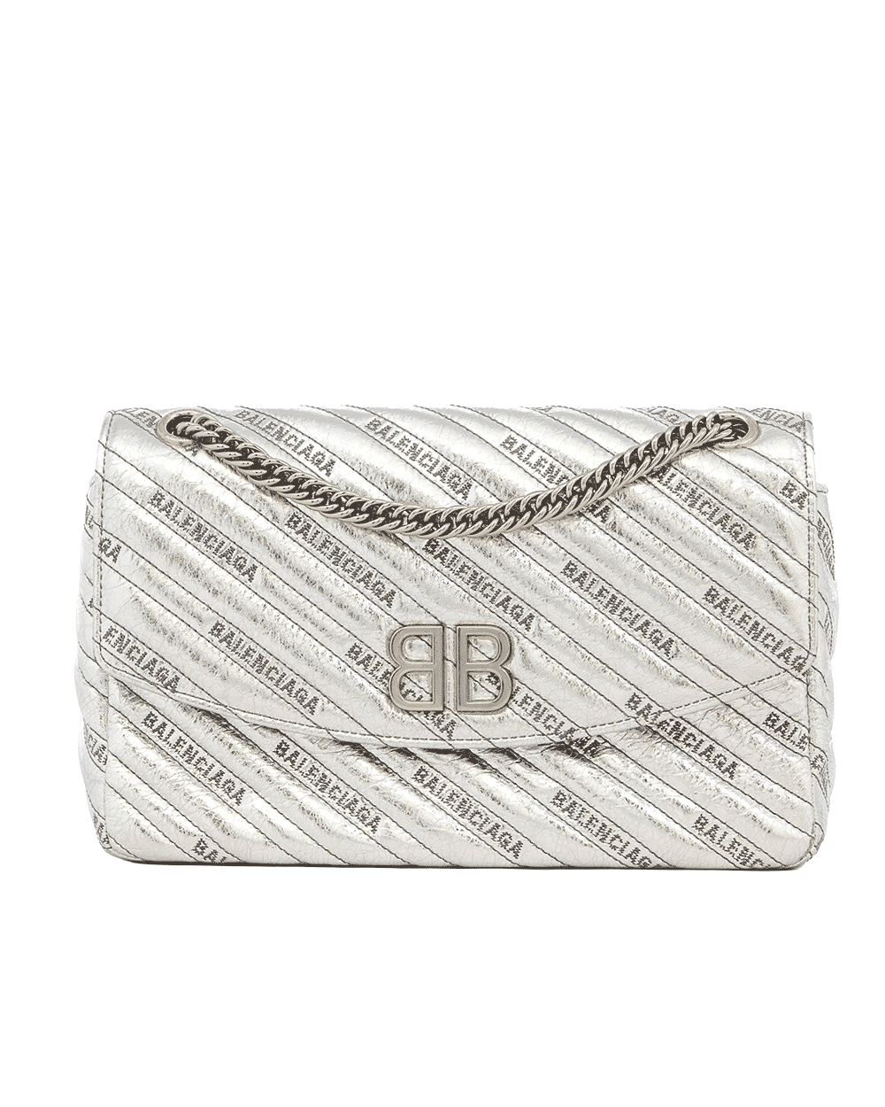 43 BALENCIAGA BB CHAIN BAG GRAY METALLIC SHW 550238 1414 X 535269 0575