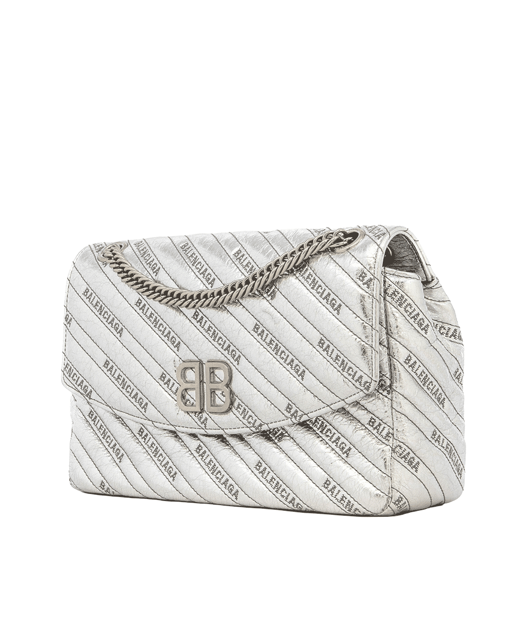 43 BALENCIAGA BB CHAIN BAG GRAY METALLIC SHW 550238 1414 X 535269 0577