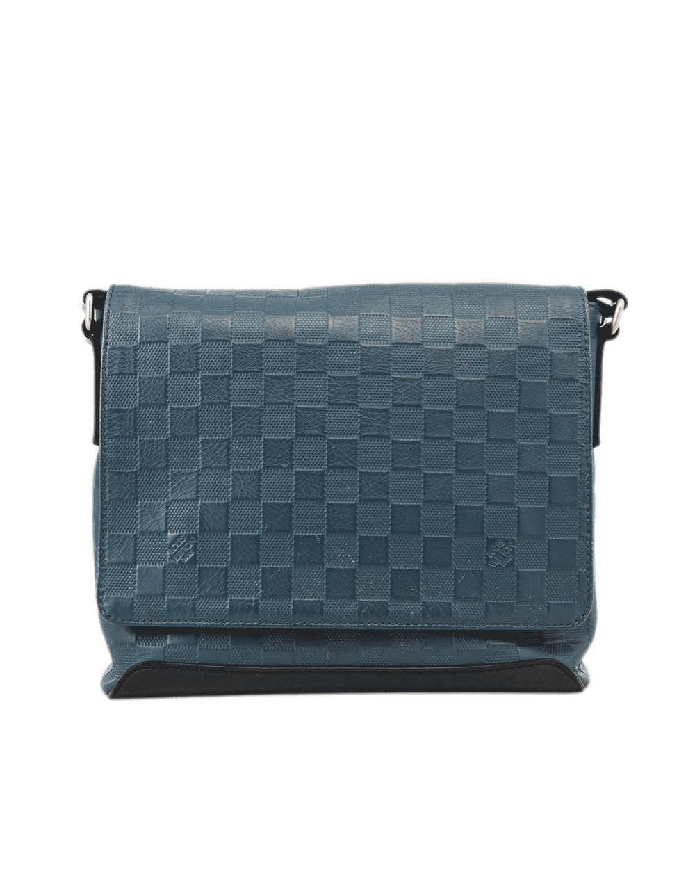 44 LV DISTRIC MESSENGER PM BLUE BLACK DAMIER CALF SHW MICROCHIP 0751